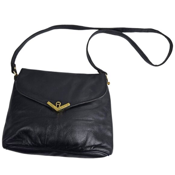 Etienne Aigner Vintage Navy Leather Flap Small Shoulder Bag - Picture 1 of 10